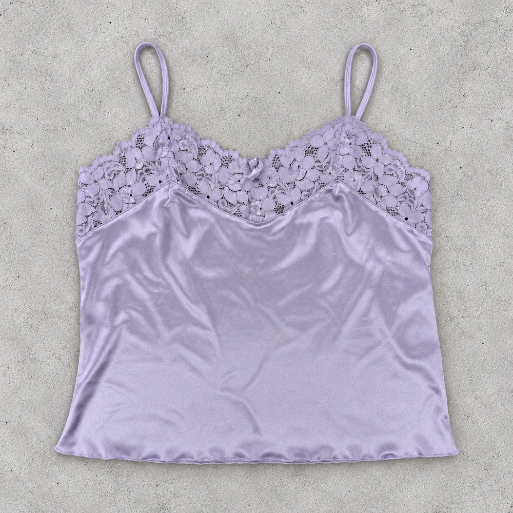 Lilac Purple Satin Lace Trim Camisole Top Lavender Coquette Cami XL